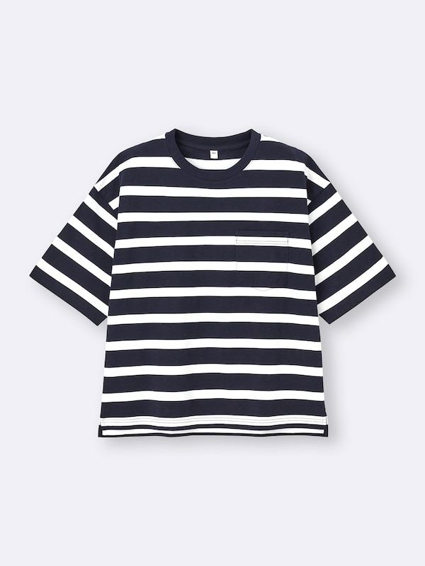 ボクシーT(5分袖)(ボーダー)(オーバーサイズ)