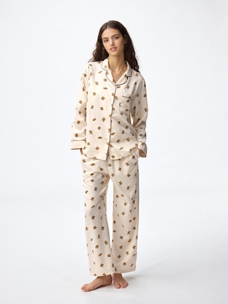 サテンパジャマ(長袖&ロングパンツ)(ベア) 【レディース】 【ルームウェア・パジャマ】【GU公式/ジーユー】 【NATURAL】