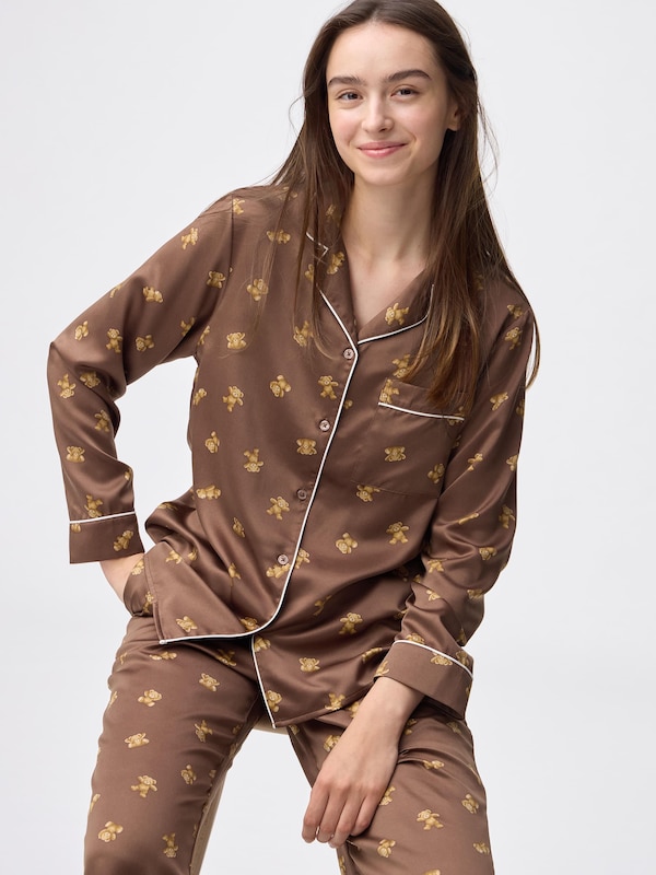 サテンパジャマ(長袖&ロングパンツ)(ベア)