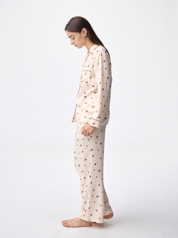 サテンパジャマ(長袖&ロングパンツ)(ストロベリー)