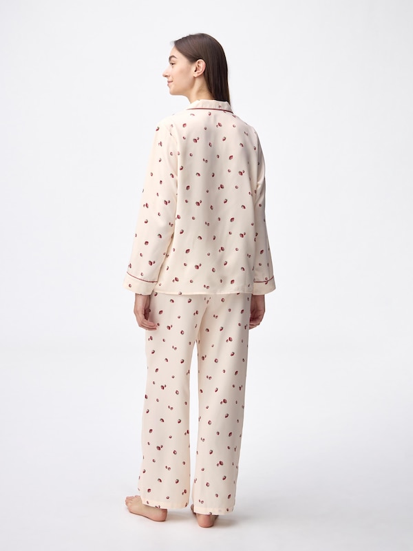 サテンパジャマ(長袖&ロングパンツ)(ストロベリー)