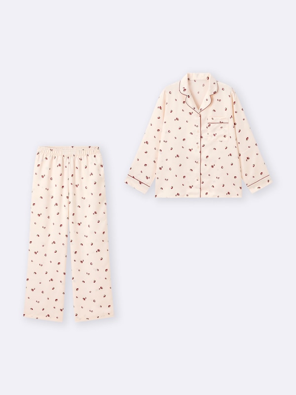 サテンパジャマ(長袖&ロングパンツ)(ストロベリー)