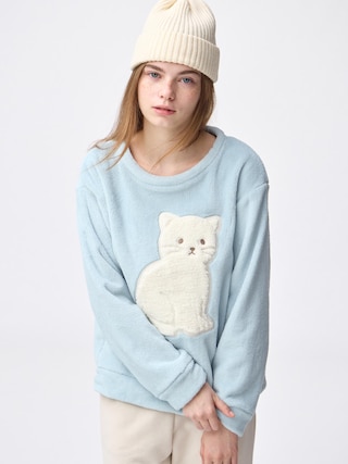 マシュマロフィールプルオーバー(ネコ) 【レディース】 【ルームウェア・パジャマ】【GU公式/ジーユー】 【LIGHT BLUE】