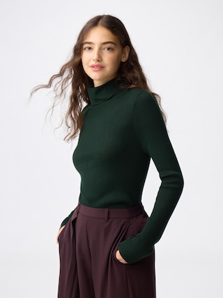 リブタートルネックセーターZ+E 【レディース】 【ニット・カーディガン】【GU公式/ジーユー】 【DARK GREEN】 リブタートルネックセーターZ+E 【レディース】 【ニット・カーディガン】【GU公式/ジーユー】 【DARK GREEN】
