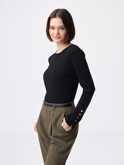 リブニットボタンスリーブプルオーバーZ