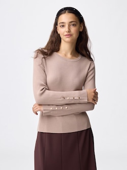 リブニットボタンスリーブプルオーバーZ