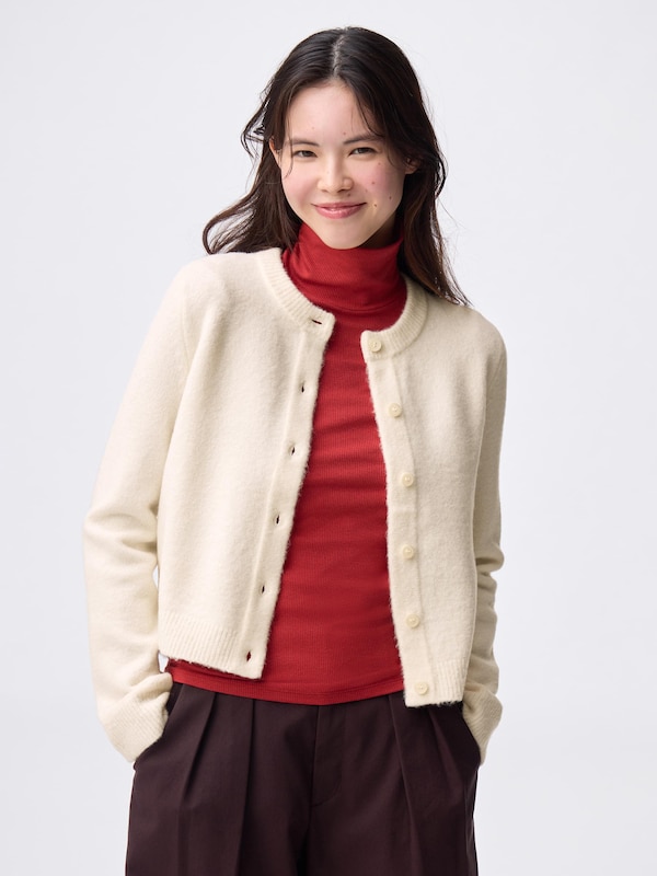 パフニットクルーネックカーディガン