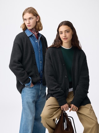 パフニットVネックカーディガン 【メンズ】 【ニット・カーディガン】【GU公式/ジーユー】 【DARK GRAY】