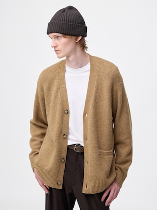 パフニットVネックカーディガン 【メンズ】 【ニット・カーディガン】【GU公式/ジーユー】 【BROWN】