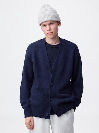 パフニットVネックカーディガン 【メンズ】 【ニット・カーディガン】【GU公式/ジーユー】 【BLUE】