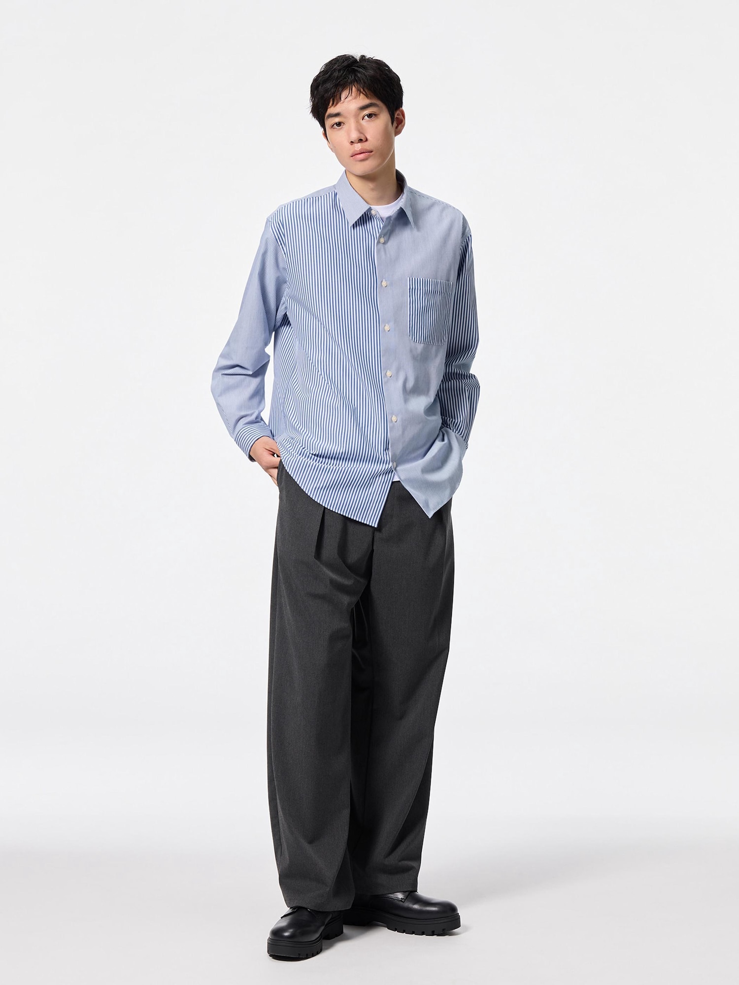 確認(((o(*゜▽゜*)o)))画像3枚 GU公式 | イージーケアブロードシャツ(ストライプ3)