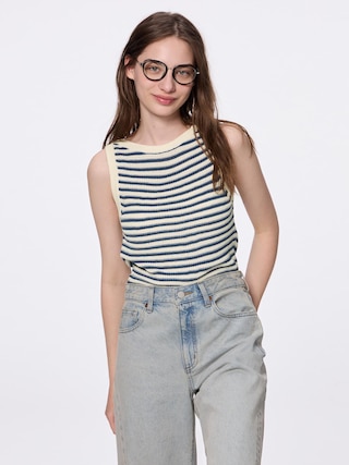 テクスチャーニットボーダータンクトップ 【レディース】 【ニット・カーディガン】【GU公式/ジーユー】 【BLUE】 テクスチャーニットボーダータンクトップ 【レディース】 【ニット・カーディガン】【GU公式/ジーユー】 【BLUE】