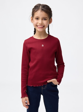GIRLSリブクルーネックT(長袖) 【KIDS・TEEN】 【キッズ Tシャツ・スウェット・ニット】【GU公式/ジーユー】 【RED】 GIRLSリブクルーネックT(長袖) 【KIDS・TEEN】 【キッズ Tシャツ・スウェット・ニット】【GU公式/ジーユー】 【RED】