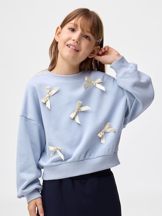 GIRLSリボンスウェットシャツ 【KIDS・TEEN】 【キッズ Tシャツ・スウェット・ニット】【GU公式/ジーユー】 【LIGHT BLUE】
