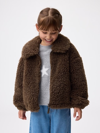 GIRLSフラッフィーブルゾン 【KIDS・TEEN】 【キッズ アウター】【GU公式/ジーユー】 【BROWN】