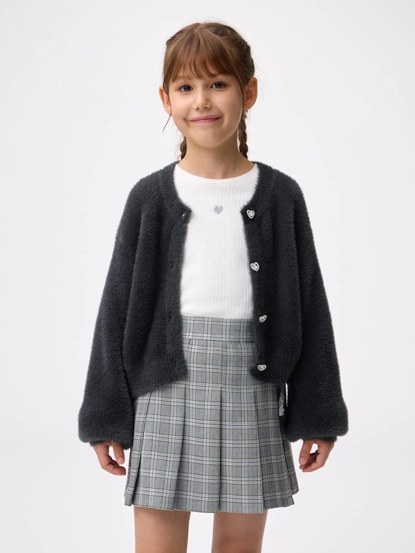 GIRLSシャギーニットハートビジューボタンカーディガン