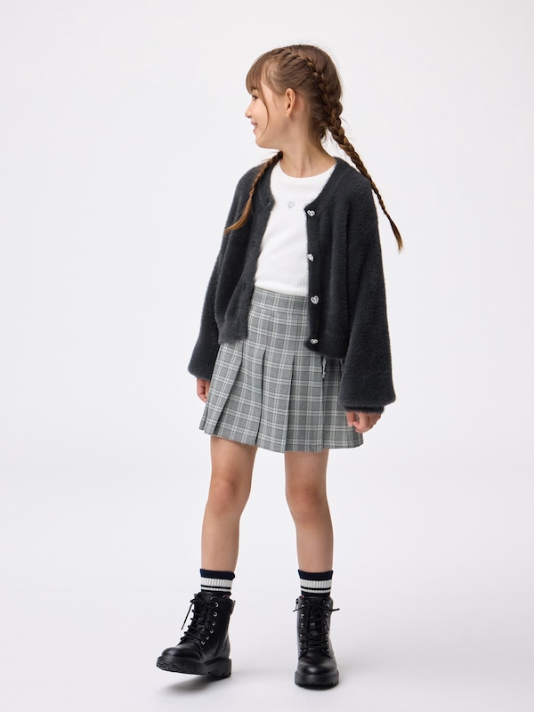 GIRLSシャギーニットハートビジューボタンカーディガン
