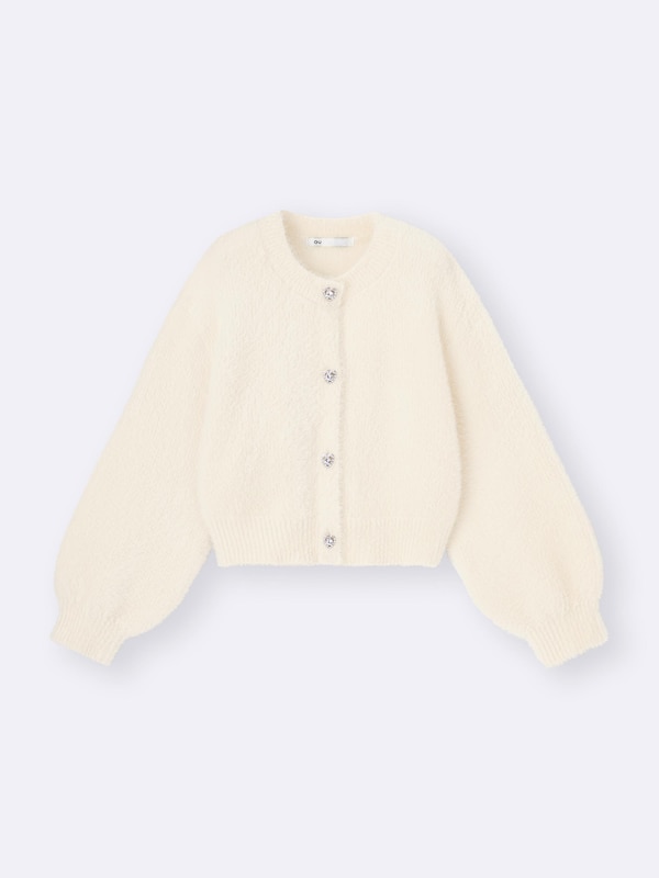GIRLSシャギーニットハートビジューボタンカーディガン