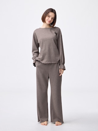 ブラッシュドリブイージーパンツ 【レディース】 【パンツ】【GU公式/ジーユー】 【DARK BROWN】