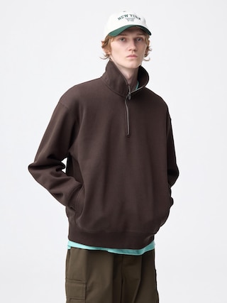ヘビーウェイトスウェットハーフジッププルオーバー 【メンズ】 【Tシャツ・カットソー】【GU公式/ジーユー】 【DARK BROWN】 ヘビーウェイトスウェットハーフジッププルオーバー 【メンズ】 【Tシャツ・カットソー】【GU公式/ジーユー】 【DARK BROWN】