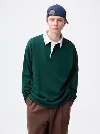 ラガーシャツ 【メンズ】 【Tシャツ・カットソー】【GU公式/ジーユー】 【DARK GREEN】 ラガーシャツ 【メンズ】 【Tシャツ・カットソー】【GU公式/ジーユー】 【DARK GREEN】