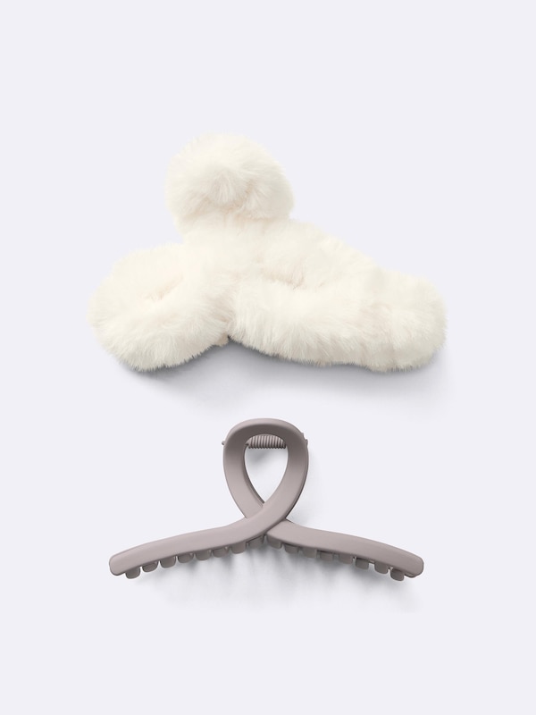 ファーリーリボンヘアクリップ2P