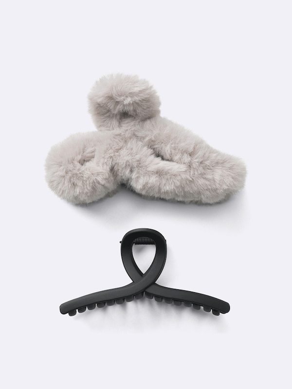 ファーリーリボンヘアクリップ2P