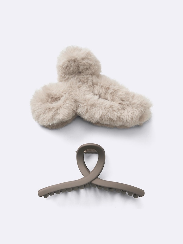 ファーリーリボンヘアクリップ2P