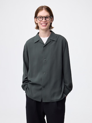 ドレープオープンカラーシャツ 【メンズ】 【シャツ・ポロシャツ】【GU公式/ジーユー】 【DARK GREEN】 ドレープオープンカラーシャツ 【メンズ】 【シャツ・ポロシャツ】【GU公式/ジーユー】 【DARK GREEN】