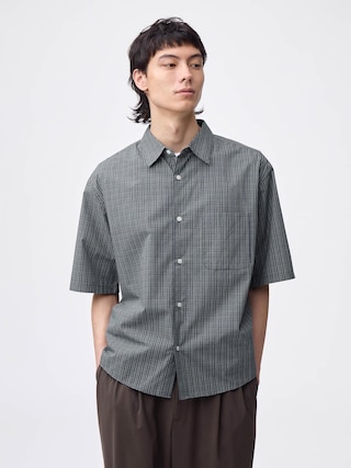 ブロードオーバーサイズチェックシャツ(5分袖) 【メンズ】 【シャツ・ポロシャツ】【GU公式/ジーユー】 【DARK GRAY】 ブロードオーバーサイズチェックシャツ(5分袖) 【メンズ】 【シャツ・ポロシャツ】【GU公式/ジーユー】 【DARK GRAY】