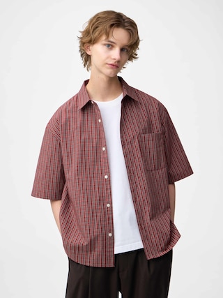 ブロードオーバーサイズチェックシャツ(5分袖) 【メンズ】 【シャツ・ポロシャツ】【GU公式/ジーユー】 【RED】 ブロードオーバーサイズチェックシャツ(5分袖) 【メンズ】 【シャツ・ポロシャツ】【GU公式/ジーユー】 【RED】