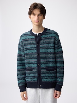 パフニットフェアアイルクルーネックカーディガン