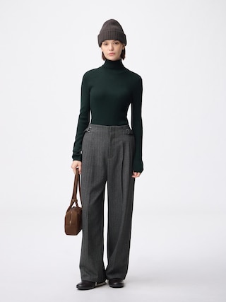 ヘリンボーンハイウエストパンツZ+E 【レディース】 【パンツ】【GU公式/ジーユー】 【DARK GRAY】