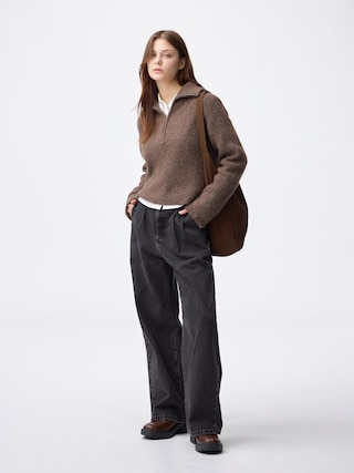 デニムタックトラウザー(丈標準70.0～74.0cm) 【レディース】 【パンツ】【GU公式/ジーユー】 【DARK GRAY】