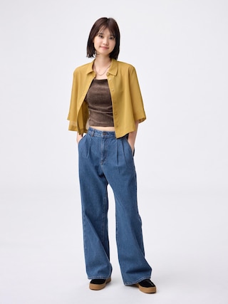 デニムタックトラウザー(丈標準70.0~74.0cm) 【レディース】 【パンツ】【GU公式/ジーユー】 【BLUE】 デニムタックトラウザー(丈標準70.0~74.0cm) 【レディース】 【パンツ】【GU公式/ジーユー】 【BLUE】