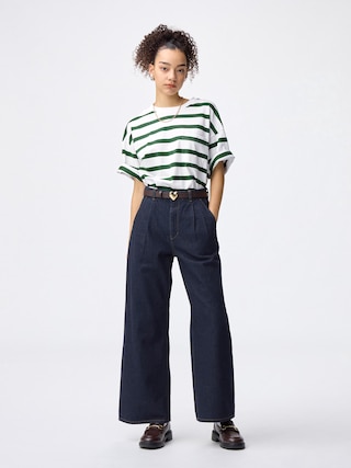 デニムタックトラウザー(丈標準70.0~74.0cm) 【レディース】 【パンツ】【GU公式/ジーユー】 【NAVY】 デニムタックトラウザー(丈標準70.0~74.0cm) 【レディース】 【パンツ】【GU公式/ジーユー】 【NAVY】