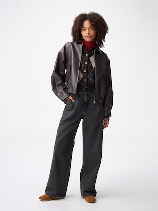 デニムタックトラウザー+EC(丈長め79.0cm) 【レディース】 【パンツ】【GU公式/ジーユー】 【DARK GRAY】