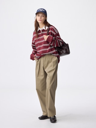 チノバレルレッグタックパンツ 【レディース】 【パンツ】【GU公式/ジーユー】 【BEIGE】