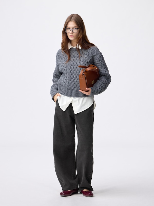 デニムスウェットバレルレッグパンツQ