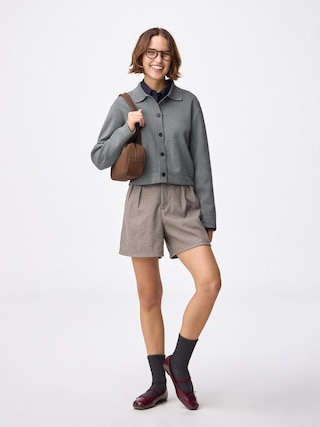 ヘリンボーンショートパンツ+E 【レディース】 【パンツ】【GU公式/ジーユー】 【BROWN】