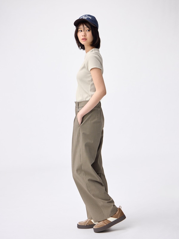 タックワイドチェックパンツ
