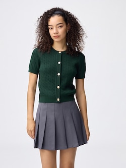 ケーブルメタルボタンカーディガン(半袖)