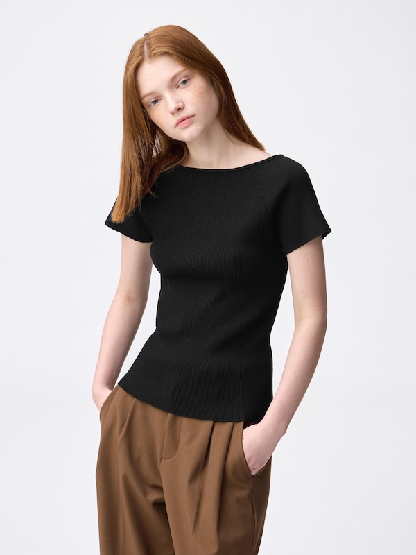 リブニットボートネックプルオー�バー(半袖)