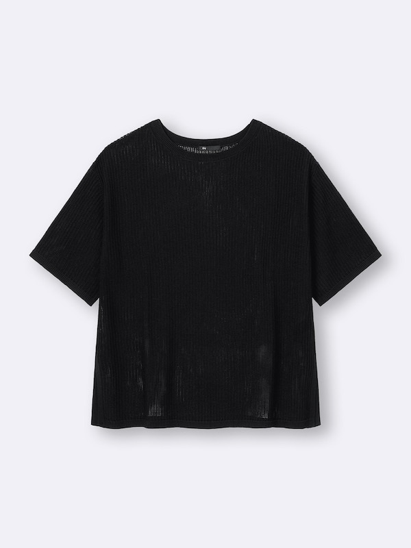 メ�ッシュニットオーバーサイズプルオーバー(5分袖)Q