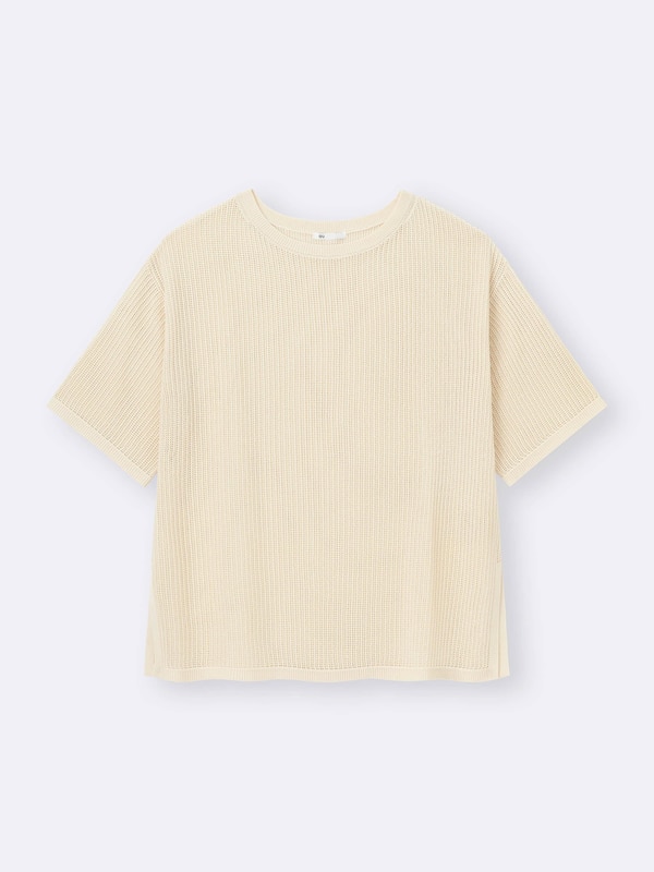 メッシュニットオーバーサイズプルオーバー(5分袖)Q