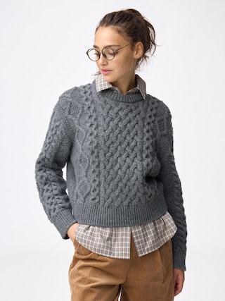 ケーブルクルーネックニットプルオーバー 【レディース】 【ニット・カーディガン】【GU公式/ジーユー】 【GRAY】