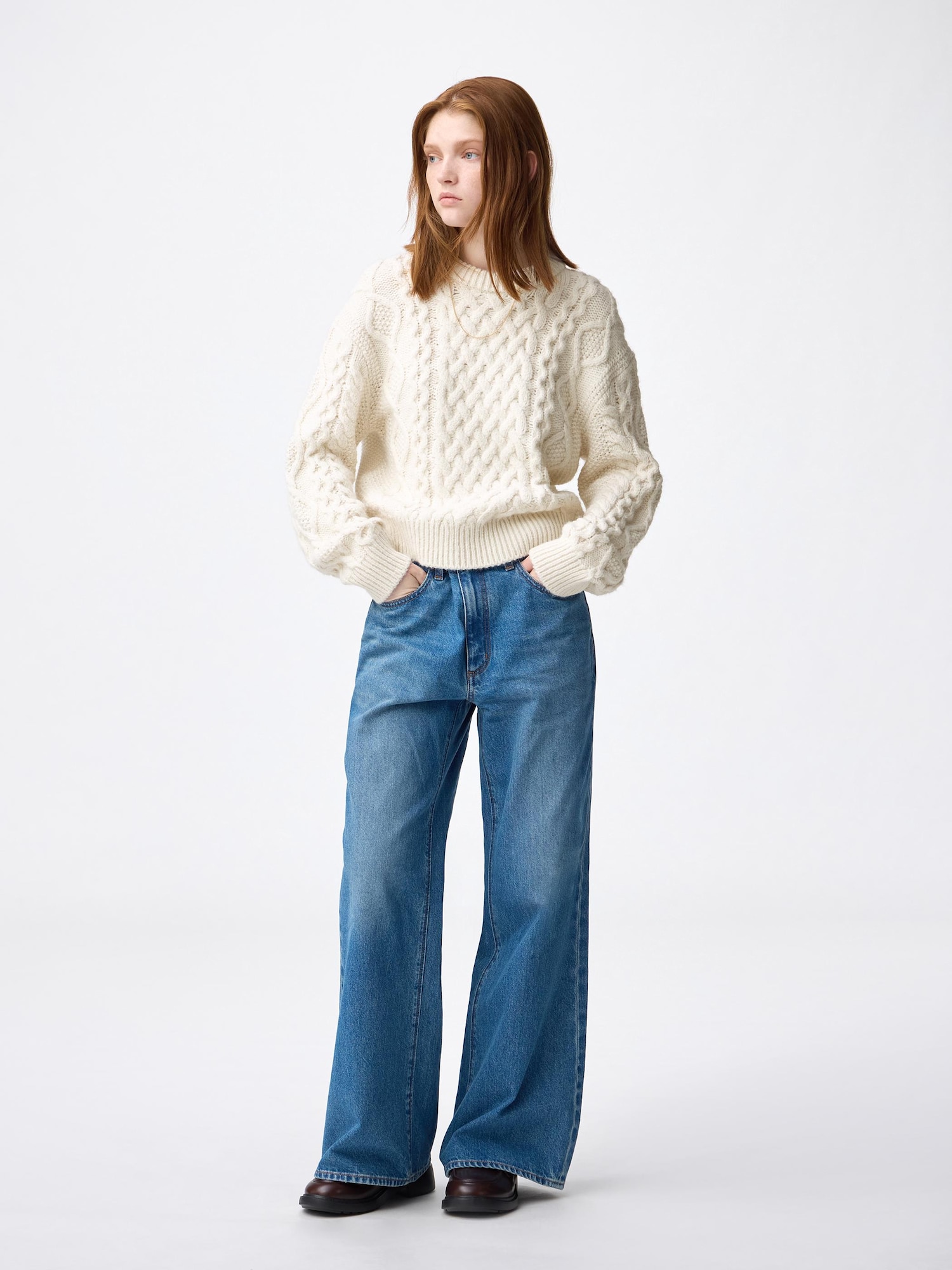 スムーズスキン GU公式 | ケーブルクルーネックニットプルオーバー