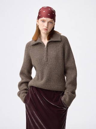 ネップハーフジップニットプルオーバー 【レディース】 【ニット・カーディガン】【GU公式/ジーユー】 【BROWN】