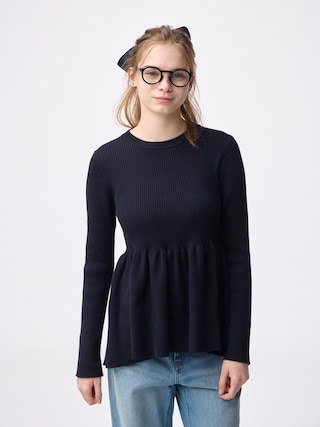 ペプラムニットプルオーバーQ 【レディース】 【ニット・カーディガン】【GU公式/ジーユー】 【NAVY】