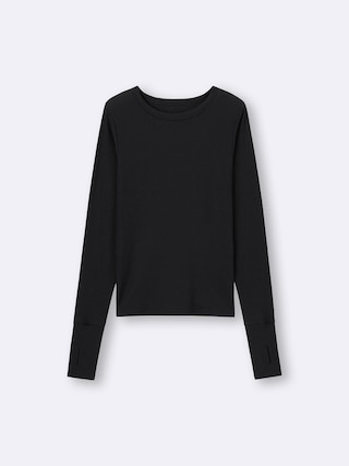 ウォームリブクルーネックT(12分袖) 【レディース】 【Tシャツ・カットソー・ブラフィール】【GU公式/ジーユー】 【BLACK】 ウォームリブクルーネックT(12分袖) 【レディース】 【Tシャツ・カットソー・ブラフィール】【GU公式/ジーユー】 【BLACK】